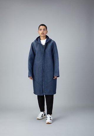 QUILTED DENIM COAT IN INDIGO