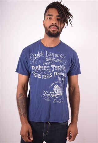 POLO RALPH LAUREN MENS VINTAGE T-SHIRT TOP SMALL BLUE 90S