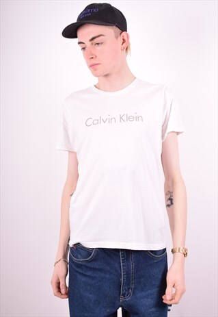 CALVIN KLEIN MENS VINTAGE T-SHIRT TOP MEDIUM WHITE 90'S