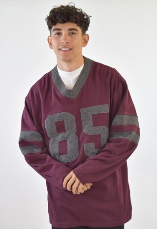VINTAGE MAROON TOMMY HILFIGER V NECK JUMPER SWEATSHIRT