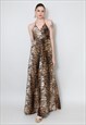 70'S VINTAGE LADIES DRESS TIGER ANIMAL PRINT HALTER MAXI