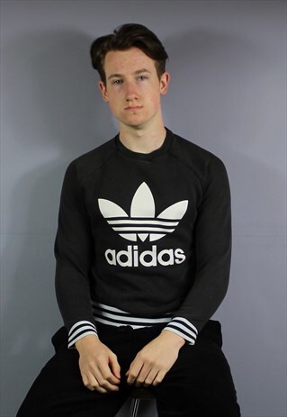 VINTAGE ADIDAS SWEATSHIRT IN BLACK WITH PRINTED TREFOIL LOGO