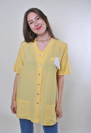 VINTAGE EVENING SHORT SLEEVE FORMAL YELLOW BLOUSE