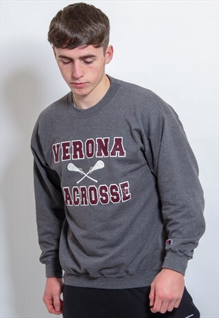 VINTAGE CHAMPION LACOSSE SWEATSHIRT IN GREY SMALL