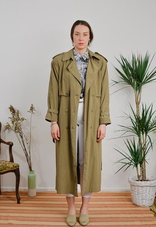VINTAGE TRENCH COAT MILITARY NYLON DOUBLE BREASTED KHAKI