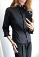 FRILL RUFFLED BLACK COTTON SLIM FIT GOTH WEDNESDAY SHIRT M