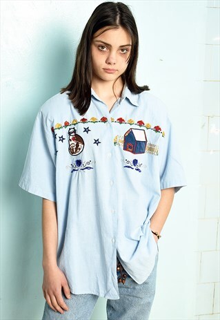 VINTAGE 90S NOVELTY EMBROIDERY FESTIVAL BLOUSE SHIRT TOP TEE
