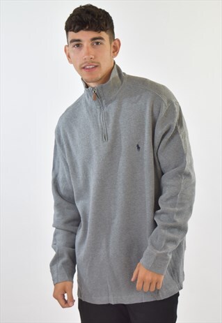 VINTAGE GREY RALPH LAUREN 1/4 ZIP SWEATSHIRT JUMPER
