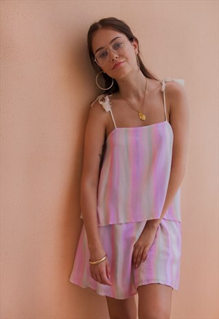 RAINBOW STRIPE SUMMER FLOATY SHIFT DRESS