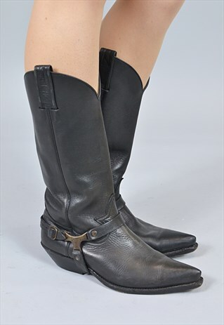 VINTAGE SANCHO BLACK LEATHER COWBOY/RIDING BOOTS