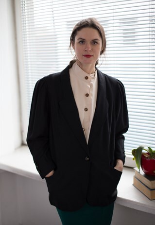 VINTAGE 80'S BLACK ONE BUTTON BLAZER
