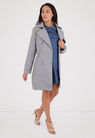 GREY DOUBLE BREASTED BELTED TRENCH COAT