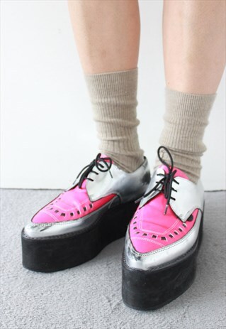 UNDERGROUND SILVER PINK TRIPLE PLATFORM WEDGES SHOES