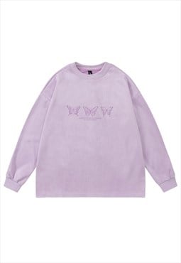 Butterfly sweatshirt velvet feel thin jumper skate top