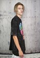 MONSTER PRINT TEE BOND SLOGAN T-SHIRT GRUNGE TOP ACID BLACK