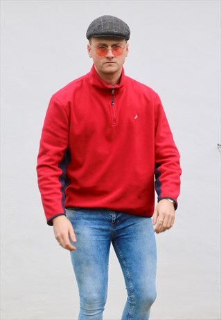 NAUTICA USA 1/4 ZIP SCARLET RED FLEECE SWEATSHIRT
