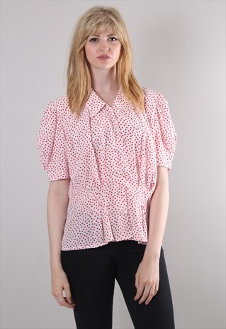 VINTAGE 80S RED POLKA DOT PUFF SLEEVE BLOUSE