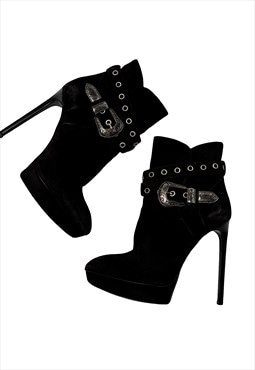 Saint Laurent Ankle Boots Heels Black Platform Duckies 