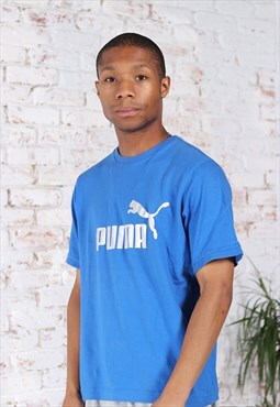 Vintage Puma Big Print Logo T-Shirt Blue