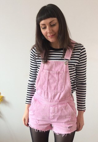 VINTAGE STYLE PINK DUNGAREES SHORTS