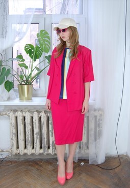 Vintage 80's retro baggy blazer skirts suit set in hot pink