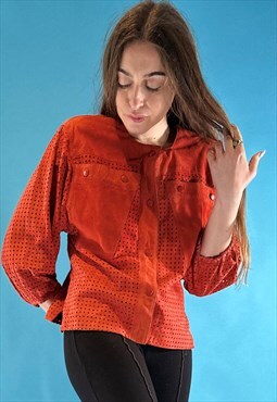 Vintage 1980s Red Suede Button Down Leather Jacket