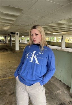 Vintage 90s Calvin Klein Spellout Blue Sweatshirt