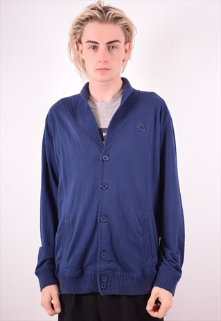 KAPPA MENS VINTAGE CARDIGAN SWEATER XL BLUE 90S