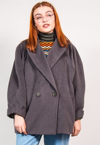 VINTAGE 90'S DARK GREY OVERSIZED PEA COAT