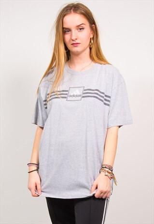 ADIDAS VINTAGE 90'S LIGHT GREY OVERSIZED SPORTS T-SHIRT