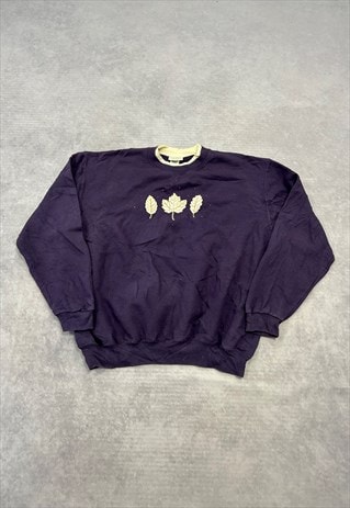 VINTAGE SWEATSHIRT EMBROIDERED LEAVES PATTERNED JUMPER