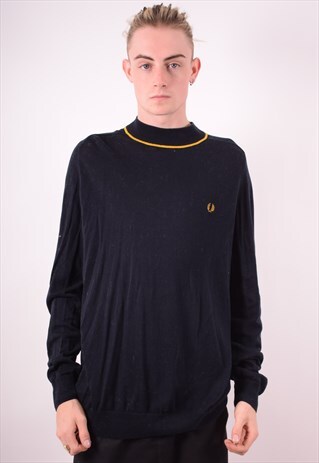 FRED PERRY MENS VINTAGE JUMPER SWEATER XL BLACK 90S
