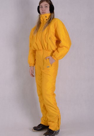 VINTAGE LADIES YELLOW 90S WINTER ONE PIECE SKI SUIT