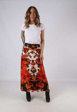 FLORAL PRINT SKIRT HIGH WAISTED LONG PATTERNED UK 12 (W4G)