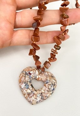 Y2K Resin Heart Pebble Stone Necklace