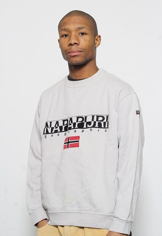 VINTAGE NAPAPIJRI LOGO SWEATSHIRT GREY
