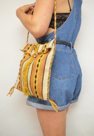 90S ORANGE YELLOW AND CREAM STRIPED WOVEN MESSENGER BAG