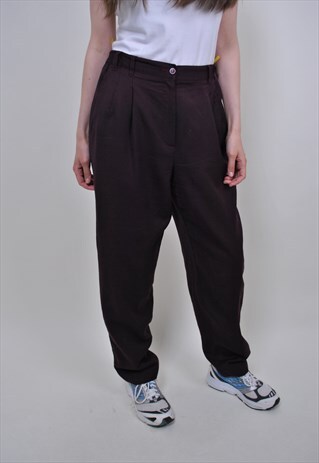 80S WOOL RED TROUSERS, VINTAGE WOMEN SUIT PANTS