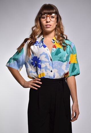 VINTAGE 90S ABSTRACT FLORAL PATTERN SHIRT