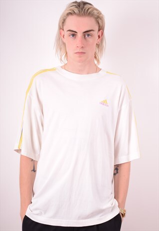 ADIDAS MENS VINTAGE T-SHIRT TOP LARGE WHITE 90S