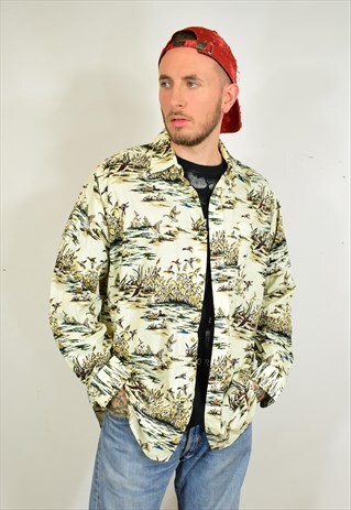 VINTAGE 90S BIRD NATURE PRINT FESTIVAL SHIRT