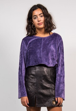 90'S VINTAGE PURPLE LONG SLEEVE VELVET GRUNGE TOP