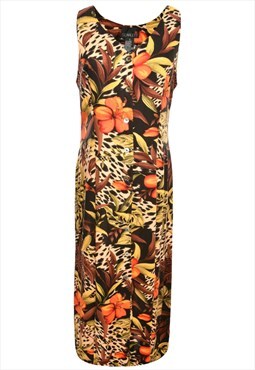 Brown & Orange Leafy Print Scarlett Dress - L