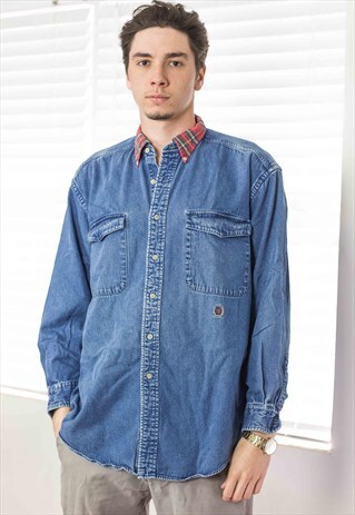 VINTAGE TOMMY HILFIGER DENIM SHIRT LOGO 90S M 21.6