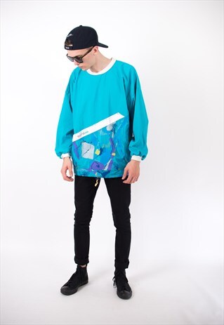 VINTAGE 90S BLUE ABSTRACT DROP SHOULDER SHELL JACKET