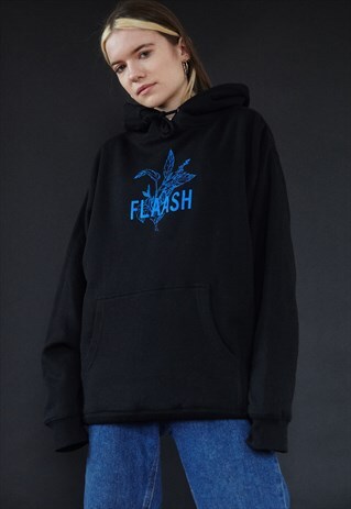 HOODIE IN BLACK WITH LOFI BOTANICAL FLOWER DESIGN