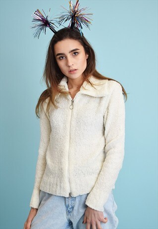 90'S RETRO CHRISTMAS NEUTRAL FLUFFY KNIT JUMPER FESTIVE TOP