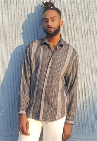 90S ITALIAN LUXURY MINIMALIST VERTICAL STRIPE SHIRT MEDIUM