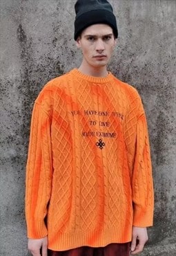 Rubber slogan knitted distressed sweater tie-dye top orange