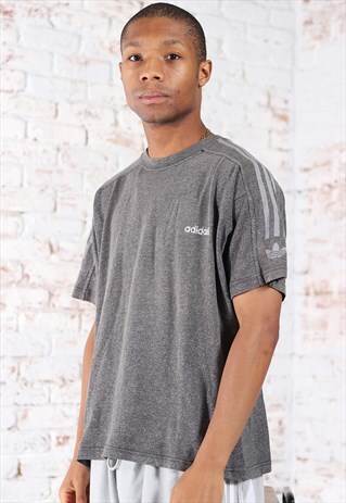 VINTAGE ADIDAS EMBROIDERED LOGO T-SHIRT GREY